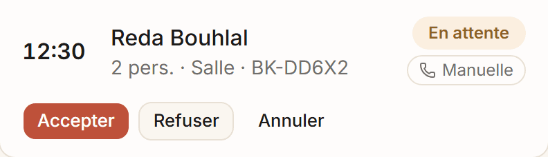 Une demande en attente avec les boutons Accepter et Refuser